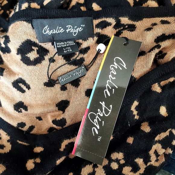 Charlie Paige Nadia Sweater Top Cheetah Print Large - Picture 6 of 10